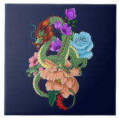 Chinesische Dragon Navy Blue Blumen Fliese (Vorderseite)