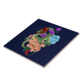 Chinesische Dragon Navy Blue Blumen Fliese (Seite)