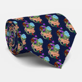 Chinesische Dragon Navy Blue Blumen Krawatte (Gerollt)