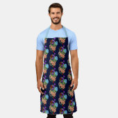 Chinesische Dragon Navy Blue Blumen Schürze (Getragen)