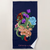 Chinesische Dragon Navy Blue Blumen Strandtuch (Vorderseite)