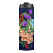 Chinesische Dragon Navy Blue Blumen Thermosbecher (Vorderseite)
