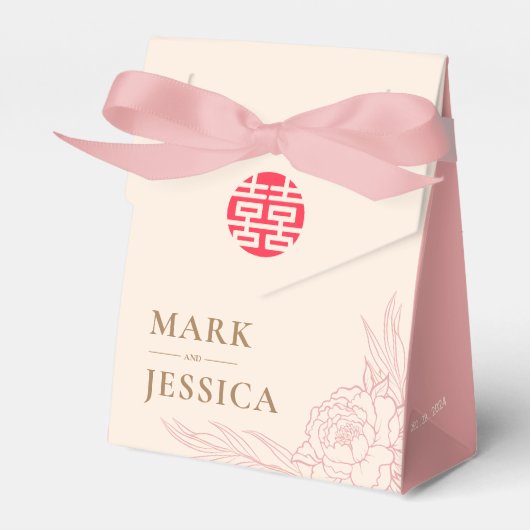 Chinesische Elegante Double Happiness Peonies Wedd Geschenkschachtel (Vorderseite)