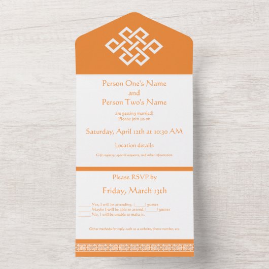 Chinesische Eleganz in Orange All In One Einladung (Innen Boden)