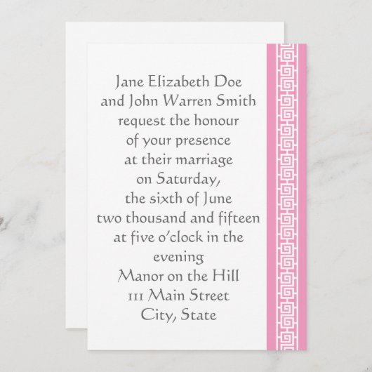 Chinesische Eleganz in Petal Pink Einladung Hochze (Vorne/Hinten)