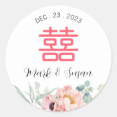 Chinesische Eukalyptus-Peonies-Hochzeit Runder Aufkleber (Vorderseite)