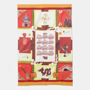 Chinesische Favoriten 2026 Kalender Stoff Schrift Geschirrtuch