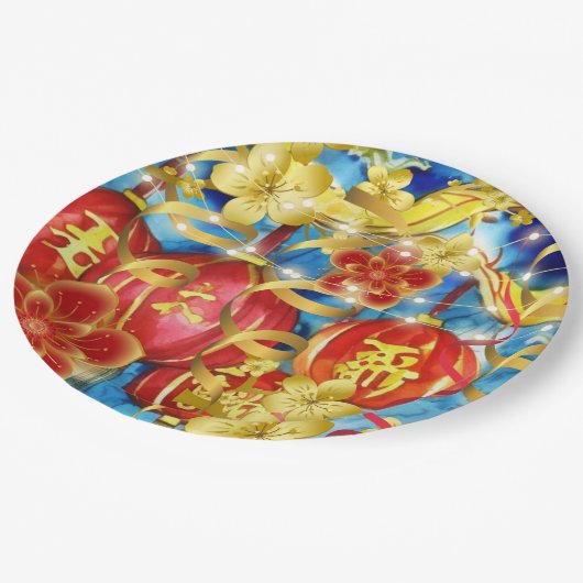 Chinesische Feiern Pappteller (Schrägansicht)