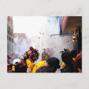 Chinesische Feuerwehr und Löwen Postkarte