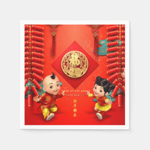 Chinesische Feuerwehrmänner - Kaninchenjahr PPN Serviette