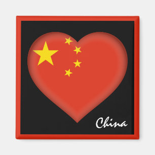 Chinesische Flagge & Chinesisches Herz, China/Spor Magnet