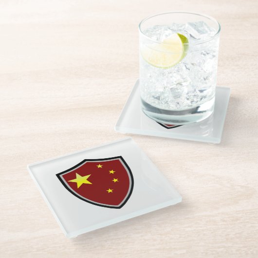 Chinesische Flagge Glasuntersetzer (Schrägansicht)