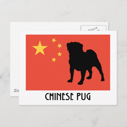 Chinesische Flagge mit Mops Postkarte (Vorne/Hinten)