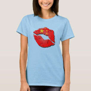 Chinesische Flaggen-Lippen T-Shirt