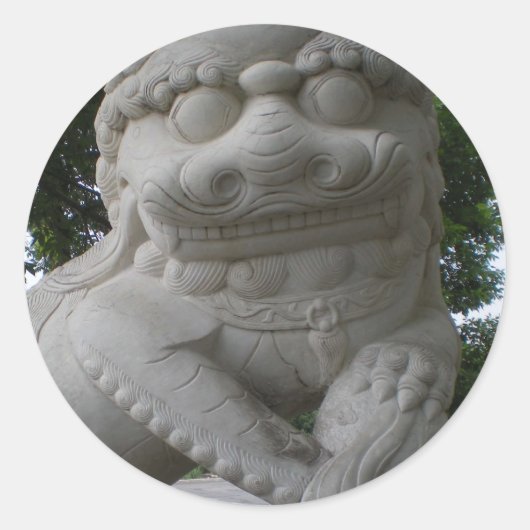 Chinesische Foo-Hund-Statue Runder Aufkleber (Vorderseite)
