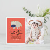 Chinesische Fotokarte für das neue Jahr Ox Mask 20 Einladung (Stehend Vorderseite)