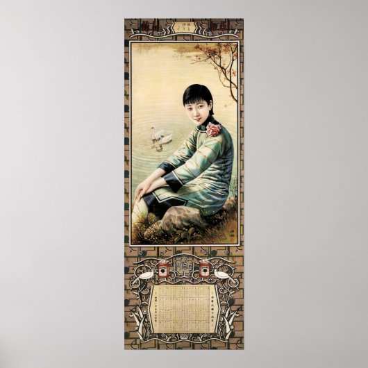 Chinesische Frau Alte Vintage Kalenderwerbung Poster (Vorne)