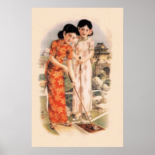 Chinesische Frauen Golf spielen, alte Poster-Werbu Poster (Vorne)