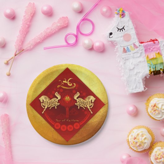 Chinesische FU Luck Laterne Horse Jahr Gruß PP01 Pappteller (Party)