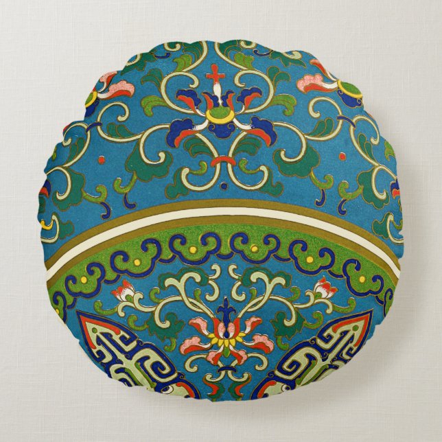 Chinesische geometrische traditionelle Konstruktio Rundes Kissen (Vorderseite)