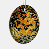 Chinesische gestickter goldener Drache des Keramik Ornament (Rechts)