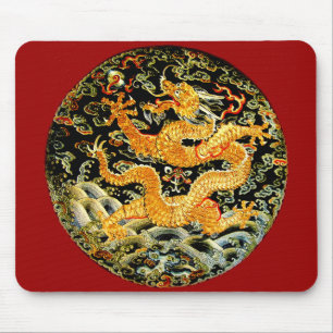 Chinesische gestickter goldener Drache des Mousepad
