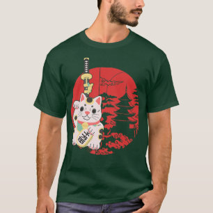 Chinesische Glückskatze mit Samurai-Schwert in Chi T-Shirt