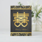 Chinesische Gold-/Blk-Double-Happy-RSVP-Karten RSVP Karte (Stehend Vorderseite)