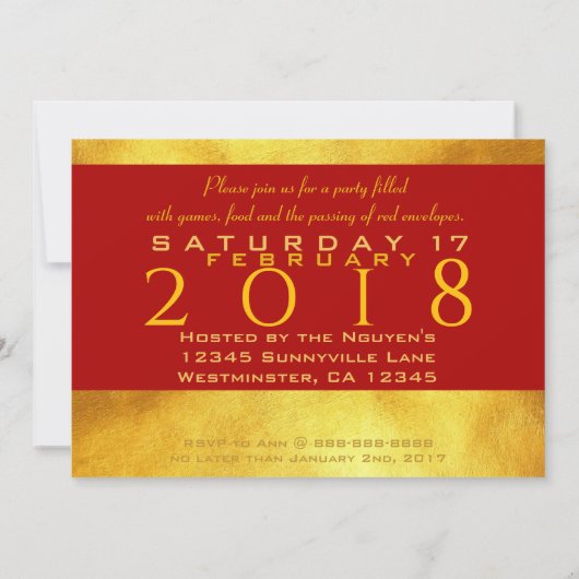 Chinesische Gold Papercut-12x18 des Golden Dos Yea Einladung (Rückseite)