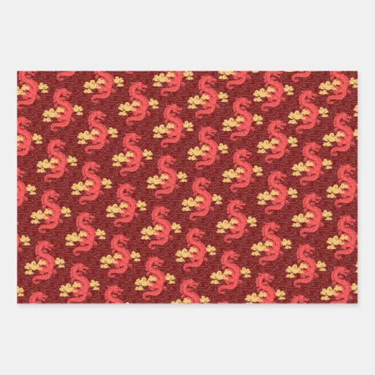 Chinesische Goldene Drachen Neujahr Luxus oriental Geschenkpapier Set (Vorderseite)