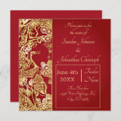 Chinesische Goldkrane über Red Wedding Einladung (Vorne/Hinten)