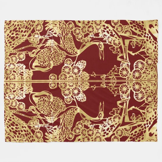 Chinesische Goldkrane über Rot Fleecedecke (Vorderseite (Horizontal))