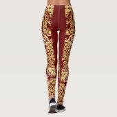 Chinesische Goldkrane über Rot Leggings (Rückseite)