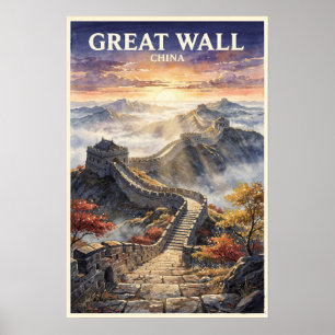Chinesische Große Mauer Vintage-Reise Poster