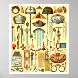 Chinesische Haarschmuck, Rank-Abzeichen und Talism Poster