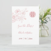 Chinesische Hochzeit Blush Pink Bloral Save The Date (Stehend Vorderseite)