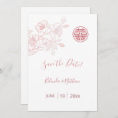 Chinesische Hochzeit Blush Pink Bloral Save The Date (Vorne/Hinten)