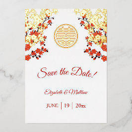 Chinesische Hochzeit doppeltes Glück Cherry Blosso Folieneinladung