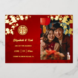 Chinesische Hochzeit doppeltes Glück Cherry Blosso Folieneinladung