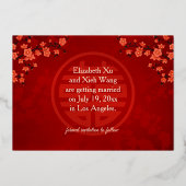 Chinesische Hochzeit doppeltes Glück Cherry Blosso Folieneinladung (Rückseite)