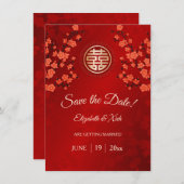 Chinesische Hochzeit doppeltes Glück Cherry Blosso Save The Date (Vorne/Hinten)