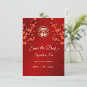 Chinesische Hochzeit doppeltes Glück Cherry Blosso Save The Date (Stehend Vorderseite)