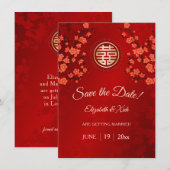 Chinesische Hochzeit doppeltes Glück Cherry Blosso Save The Date (Vorne/Hinten)