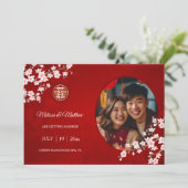 Chinesische Hochzeit doppeltes Glück Cherry Blosso Save The Date (Stehend Vorderseite)