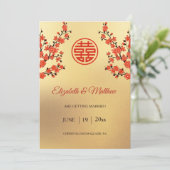 Chinesische Hochzeit doppeltes Glück Cherry Blosso Save The Date (Stehend Vorderseite)