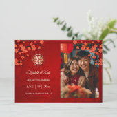 Chinesische Hochzeit doppeltes Glück Cherry Blosso Save The Date (Stehend Vorderseite)