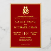 Chinesische Hochzeit doppeltes Glück Herz formale  Folieneinladung (Vorderseite)