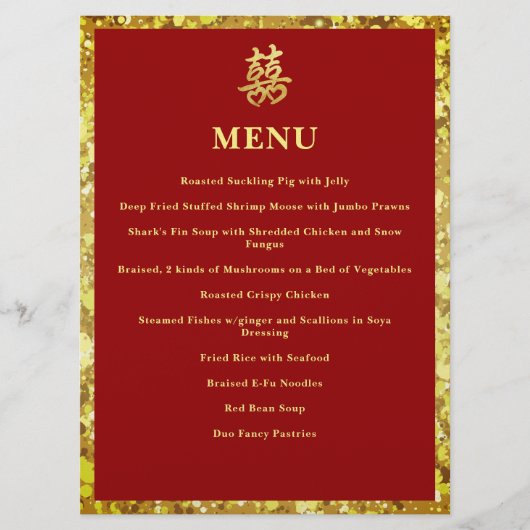 Chinesische Hochzeit doppeltes Glück Herz formale  Menükarte (Vorderseite)
