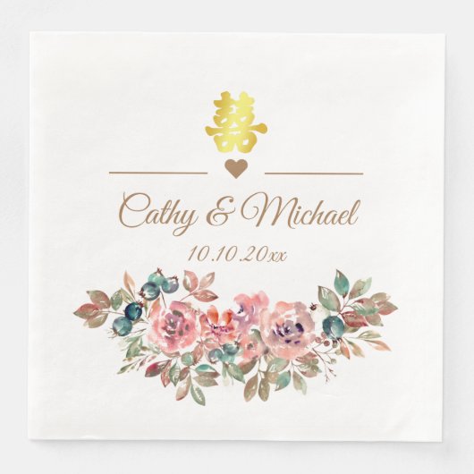 Chinesische Hochzeit elegante rustikale staubige r Serviette (Vorderseite)