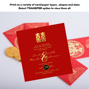 Chinesische Hochzeit Gold Lights Doppeltes Glück Einladung